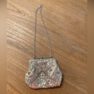 Vintage Sequins Beaded Embellished Mini Bag Cocktail Party Night Out Silver
